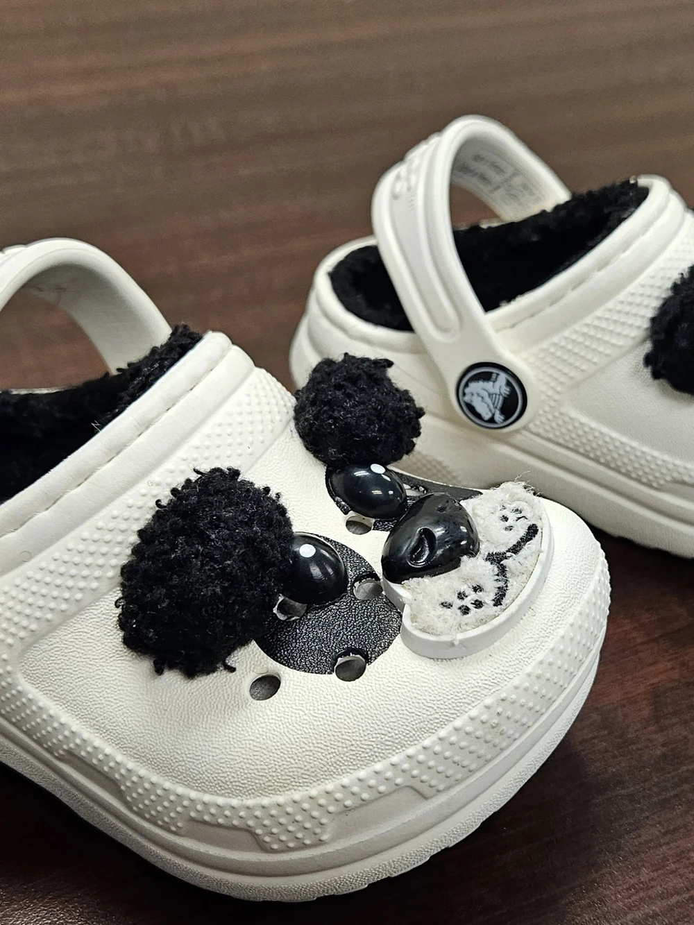 CROCS Kids White Panda Clogs with Black Pom Ears C5